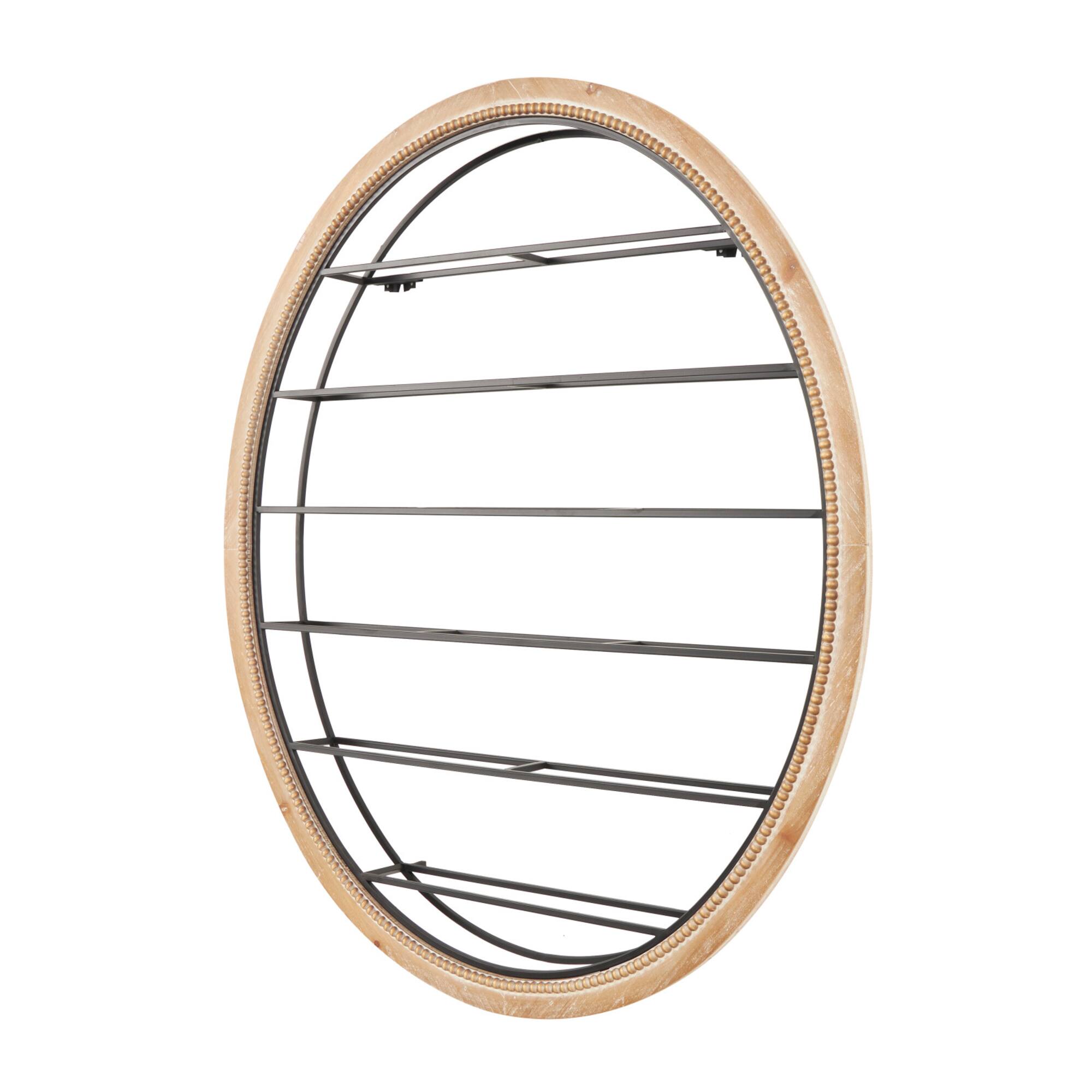 Black Metal Oval 13 Bottle Wall Wine Rack with Beaded Frame